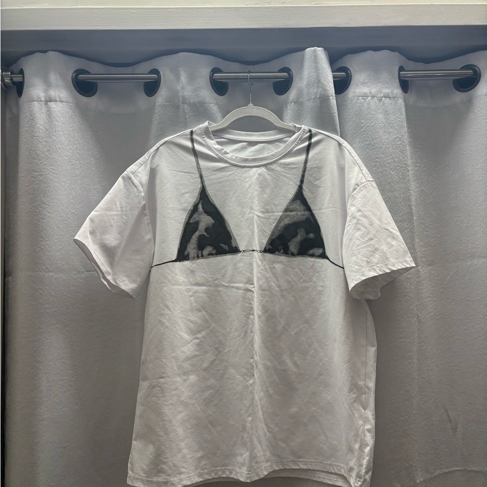 White T-Shirt with Black Bikini Print